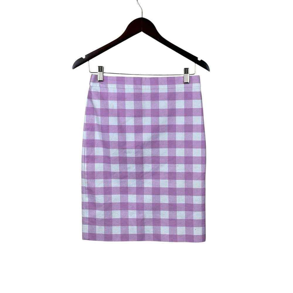 J.CREW Womens Sz 0 Purpleโ Giant Gingham No. 2 Pencil Skirt Barbiecore Cotton